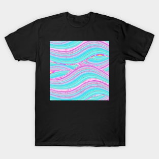 Mermaid Waves | Neon Pink, Turquoise, and Yellow Colors | Digital Illustration T-Shirt